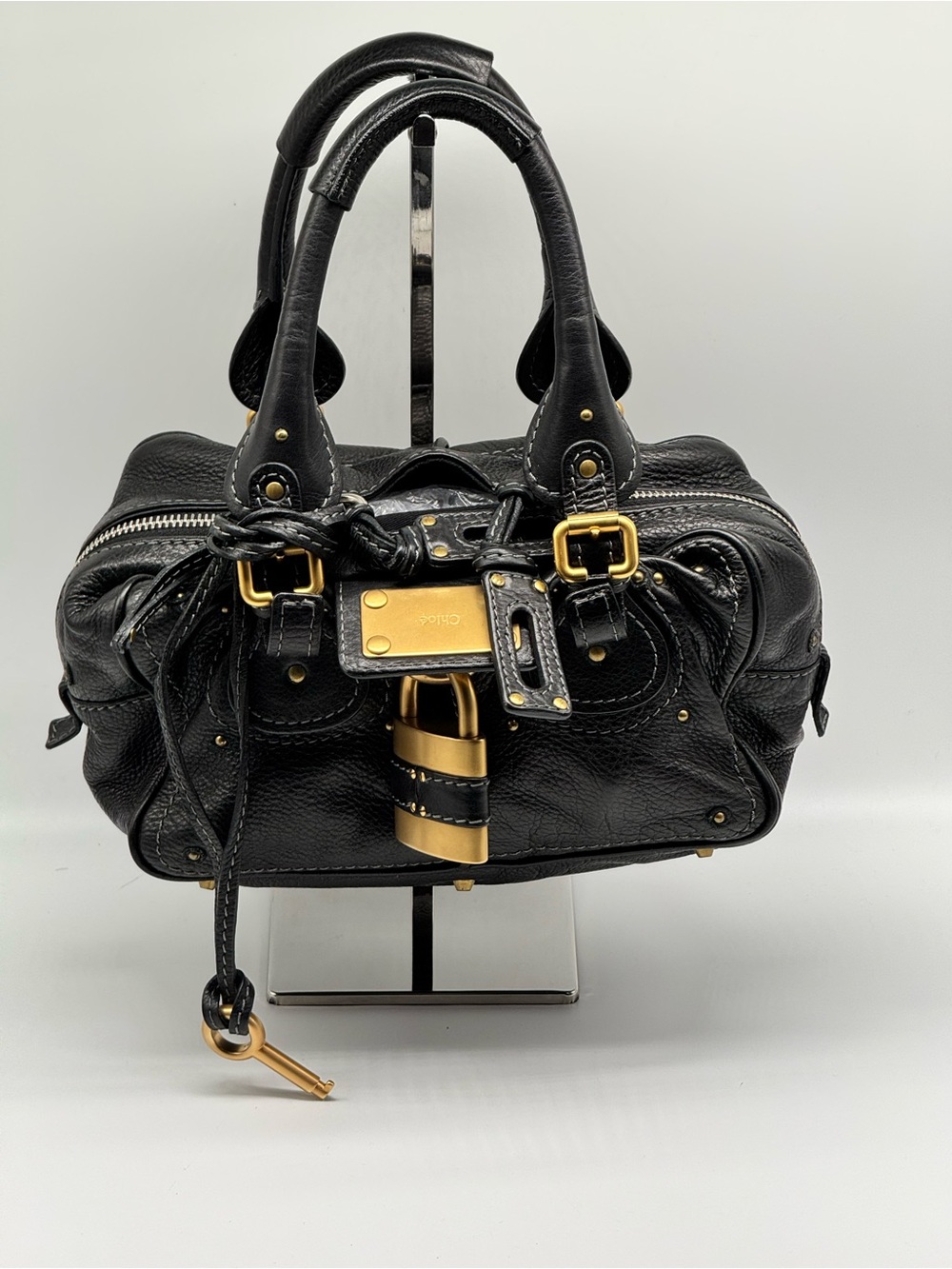 Chloe Black Leather Satchel with Gold Hardware